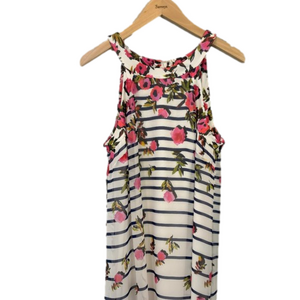 Betsy Johnson Pink-n Blue Floral sleeveless dress fully lined w/zipper size 12